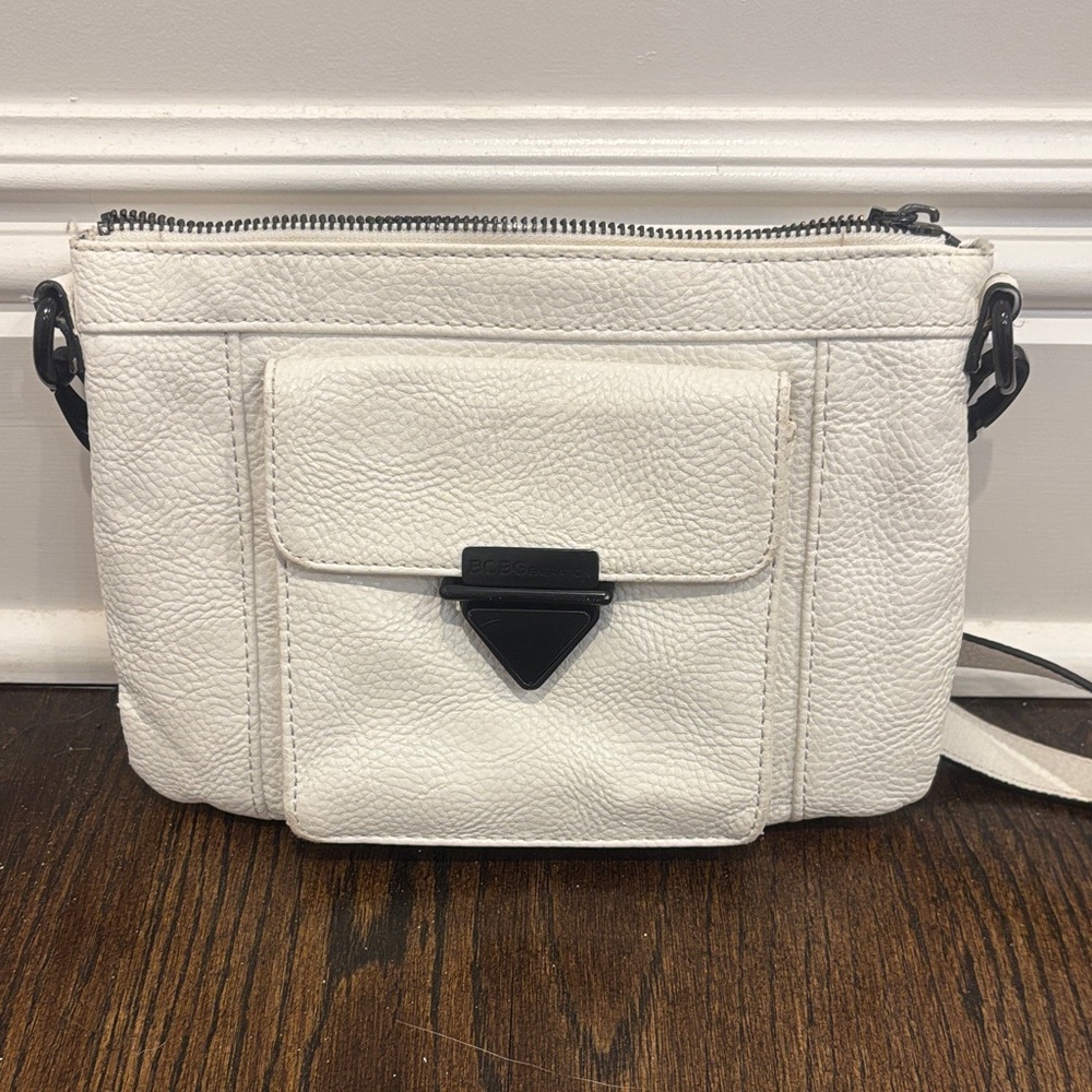 BCBGeneration White Crossbody Bag with Black Accents
